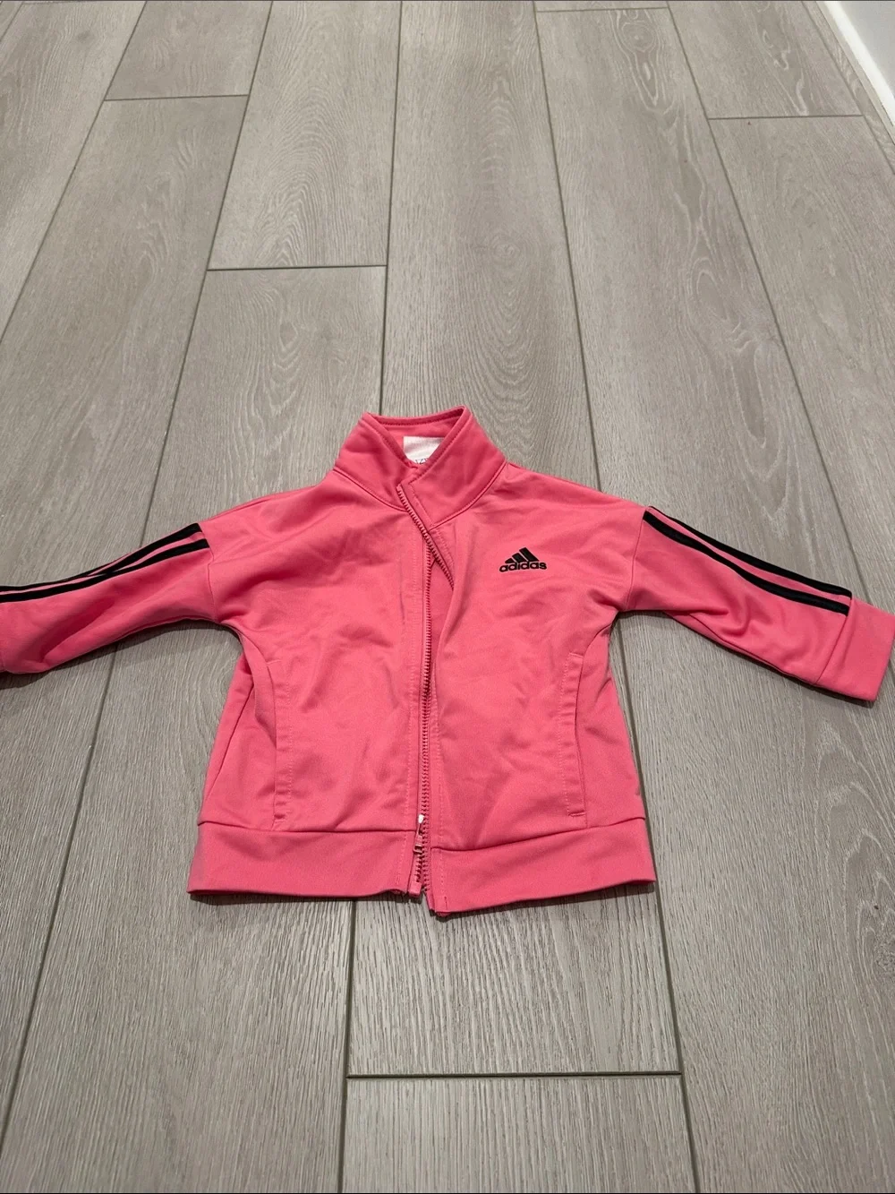Adidas Toddler Pink Zip-Up Track Jacket with Black Stripes